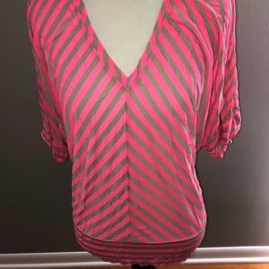 Euc LA Made pink and khaki striped shirt